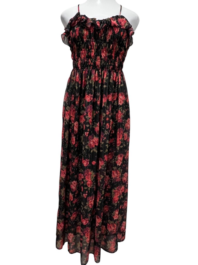 As U Wish Sleeveless Ruffled Chiffon Maxi Dress, Nwt, Black Floral, M